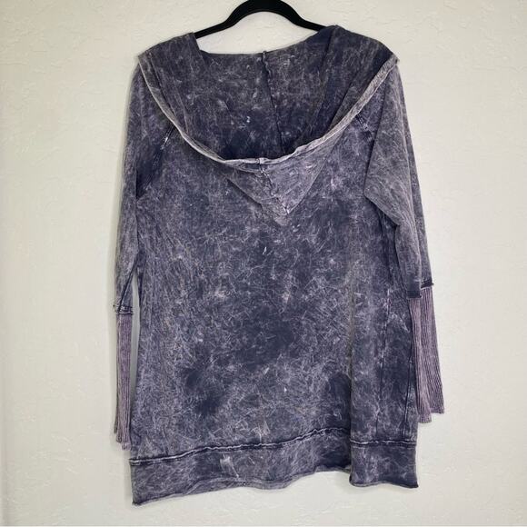 Abree Purple Mineral Wash Distressed Lagenlook Longline Hoodie Large - Picture 9 of 10